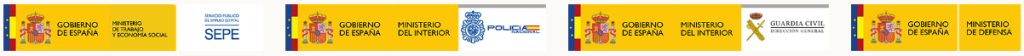 Logotipos del Gobierno de España: SEPE, Policía Nacional, Guardia Civil y Ministerio de Defensa